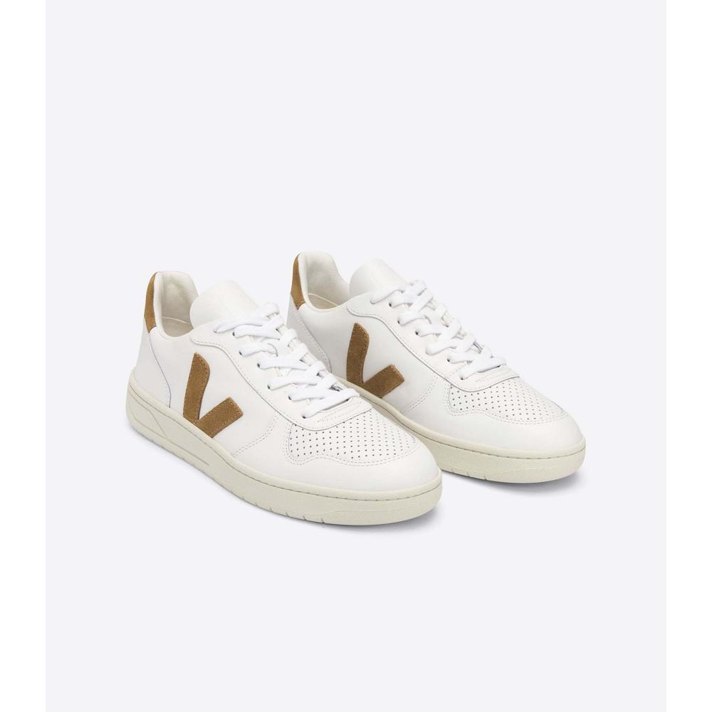 Veja V-10 LEATHER Joggesko Dame White/Brown | NO 640VRW